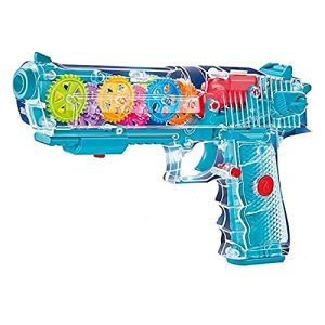 Prime Deals Musical Transparent Gear Vibration Mechanical Gun Toys with Multi Mode Switching LED Flashing Lights and Sound Effects for Kids Boys Girls Red and Blue