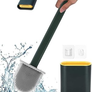 kesi Silicone Flex Bathroom Cleaning Supplies Household Cleaning Tools Toilet Brush with Holder Stand (Multicolor)