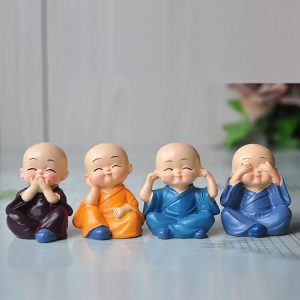 Collectible India Buddha Monk Set Statue Home Decor Items Figurines Showpiece – Cute Mini Buddha Statue for Car Dashboard Table Top Diwali Home Decoration Gift Items (Type 1 Monk),Resin