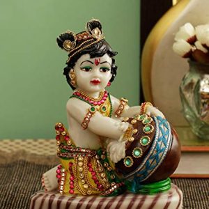 TIED RIBBONS Lord Krishna Makhan Chor Idol Sculpture Decorative Statue Figurine Showpiece for Pooja Room Temple Shelf Showcase Table Home Decoration and House Warming (19 X 15 X 9 cm)