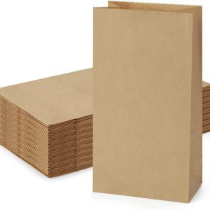PACKINPAPER 25 Pieces Square Bottom Kraft Paper Bags 8.5″ x 4.75″ x 13″ Restaurant,Takeaway,Grocery,Medical,Bakery,Food Packing Delivery FLAT BOTTOM PAPER BAGS