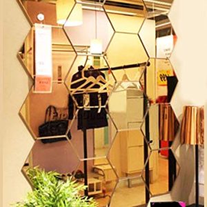 Bikri Kendra – Hexagon 20 Golden mirror stickers for wall, hexagon mirror wall stickers, acrylic mirror wall decor sticker, hexagonal mirror wall sticker, wall mirror stickers, wall stickers for hall room, bed room, Kitchen (Gold)