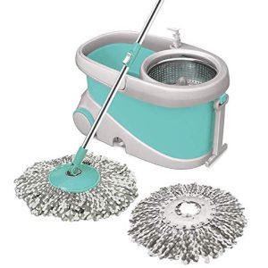Spotzero by Milton Prime Spin Mop with Big Wheels and Stainless Steel Wringer, Bucket Floor Cleaning and Mopping System,2 Microfiber Refills