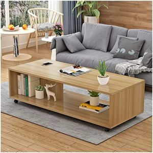 Lukzer Engineered Wood Center Table with Wheels Open Rack Storage Organizing Desk Bed Side Display Stand Fashionable Space Saving Furniture Rolling Coffee Tea Table (CT-003/Light Oak) DIY (Do It Yourself) (80 x 40 x 30Cm)