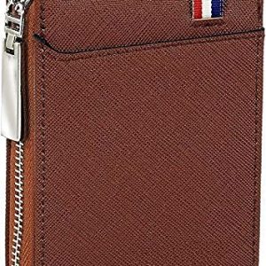 PRIME DEALS Imported 9 Slot Vertical Leather Credit/Debit Zipper Card Holder Money Wallet Zipper Coin Purse for Men & Women. (Brown)