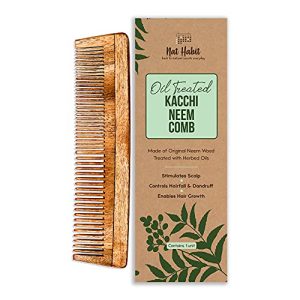 Nat Habit – Back To Natural Secrets Everyday Kacchi Neem Comb Treated with Neem Oil, Bhringraj & 17 Herbs (Dual Tooth)