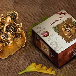 Collectible India Ganesh Diya Gift Metal Ganesha on Leaf Idol for Pooja | Gift Items for Home Decorative with Gift Box