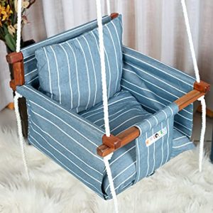 NEW COMERS®Swing for Kids | jhula for Kids | jhula for Baby | Baby Swing Hanging Indoor Outdoor | Baby Garden Swing with 2 Pillows (6 Months to 4 Years) (Up to 20 kg)-Blue-White-901