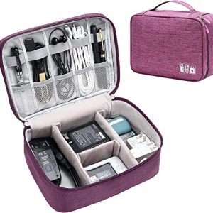 House of Quirk Electronics Accessories Organizer Bag, Universal Carry Travel Gadget Bag for Cables, Plug and More, Perfect Size Fits for Pad Phone Charger Hard Disk – Purple