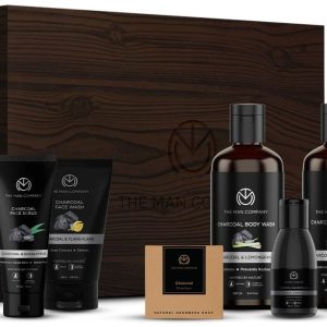 The Man Company Charcoal Grooming Kit with Body Wash, Shampoo, Face Scrub, Face Wash, Cleansing Gel, Solid Soap Bar | Combo Gift Set for Husband, Boyfriend – Set of 6