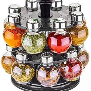 IGNITO Multipurpose Plastic Big Revolving Spice Rack 16 in 1 / Masala Rack Set/Condiment Set/Spice Container (16 JAR)