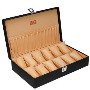LEDO Men’s and Women’s Watch Box Holder Organizer Case In 12 Slots of watches In PU Leather with Royal Black color