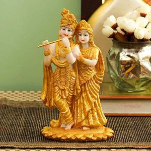 TIED RIBBONS Gold Plated Radha Krishna Idol Statue Showpiece (19 X 11 X 11 cm) Decorative Items for Home Decor Living Room Pooja Decoration Birthday Wedding Gifts for Family and Friends