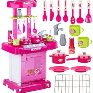 Zest 4 Toyz Kitchen Set for Kids Girls Big Cooking Set Light and Sound Pretend Play Toy Battery Operated with Accessories,Plastic – Pink (Pack of 1 set)