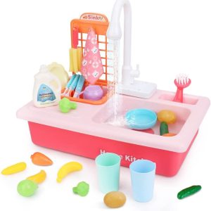 Himanshu tex Kids Play Kitchen Toy Sink Electronic Dishwasher, Pretend Role Play Kitchen Toys Set with Working Faucet and Dishes Playset for Girls