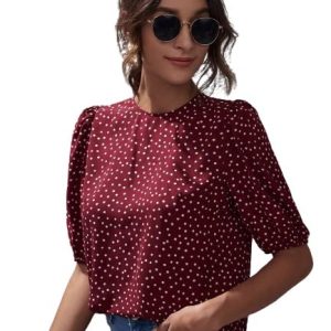 GRECIILOOKS Women’s Plain Crepe with Ruffle Sleeve Design on Half-Sleeve Regular Fit Office wear,Casual wear Top