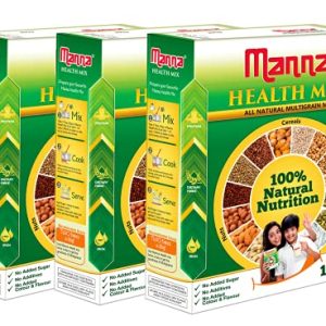 Manna Health Mix 3Kg | 100% Natural Multigrain Nutrition Drink for Kids | Multi Millet Health Drink Mix Powder (1kg x 3 Packs) | 14 Natural Ingredients | Millets, Nuts, Cereals & Pulses | Sathu maavu | Porridge Mix