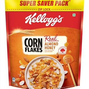 Kellogg’s Corn Flakes Real Almond Honey 1kg | High in Iron, Vitamin B1, B2, B3, B6 & C | Naturally Cholesterol Free | Corn Flakes, Breakfast Cereal