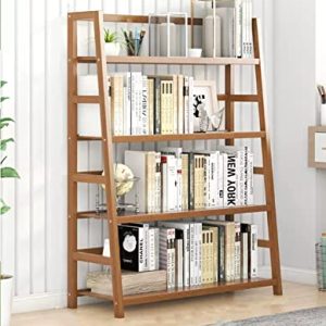 House of Quirk 4 Tier Adjustable Bookshelf, Bamboo Bookcase Shelf Storage Organizer, Utility Shelf Rack for Living Room Bathroom Kitchen Office, Natural (Brown, 70x33x125cm, Do-It-Yourself)