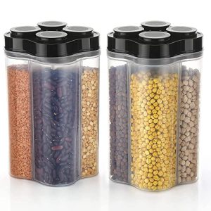DANGIGEV Airtight Transparent Lock Food Storage 4 Section Kitchen Container for Grocery Fridge Storage Box (Multicolour) Pack of 2