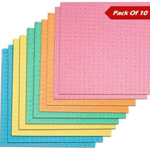 Black Olive High Quality Cellulose Cleaning Sponge Cloth for Home Use, Pack of 10 Wipes (Multi-colour)