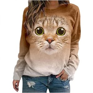 Womens Shirt 3D Cat Print T-Shirt Casual Tee Tops Summer Short Sleeve Blouse Pet Lovers Gift