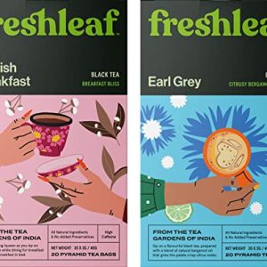 FRESHLEAF Combo Of Earl Grey And English Breakfast Black Tea, Premium Black Tea, a Delectable Refreshing Drink, Rich Flavour, Made with 100% Whole Long Leaf, 20 Pyramid Tea Bags Each Box – 40 Tea Bags