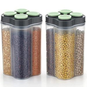 CADWOW-Airtight Transparent Plastic Lock Food Storage 4 Section Container Jar for Grocery, Fridge Container & Containers, Kitchen Storage Box & Container,Multicolour (4 Section Pack of 2)