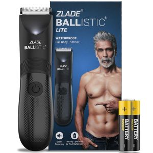 Zlade Ballistic LITE Manscaping Body Trimmer for Men | Beard, Body, Pubic Hair Grooming | Private Part Shaving | Waterproof, Cordless AAA Battery Powered | Smart Travel Lock – 3 Second Long Press Button to Start