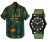 Men’s Digital Printed Rayon Shirt with Analog Watch Combo GV 3, Army Green